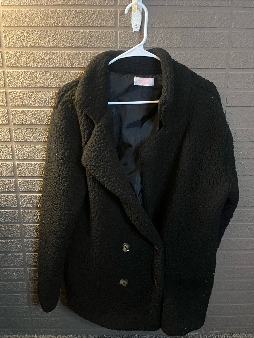 Black Bouclรฉ Double-Breasted Pea Coat - Unbranded